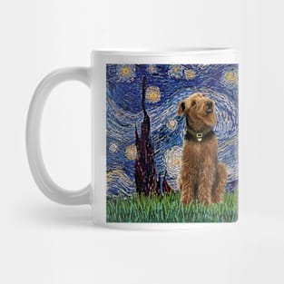Happy Airedale in Adaptation of Van Gogh's Starry Night Mug
